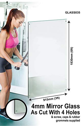 6Ft X 3Ft 183 X 91cm Large Mirror Glass With 4 Holes Home Gym Dance Studio Etc