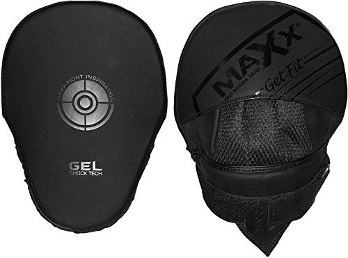 Maxx Vanta Curved Focus Pads with adjustable strap Boxing Punch pad Glove Mma Jabs (Full Black, With 10oz Glove)