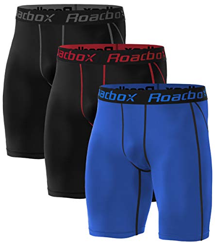 Roadbox Compression Shorts Men 3 Pack, Base Layer Shorts, Quick-Drying Fabric Protect Leg Skin, for Running, Gym, Shorts, Cycling, Rugby Red