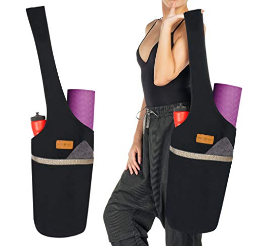 ALLEN & MATE Large Yoga Mat Bag with Side Pocket and Zipper Pocket, Fit Most Size Mats (BLACK) - Gym Store | Gym Equipment | Home Gym Equipment | Gym Clothing