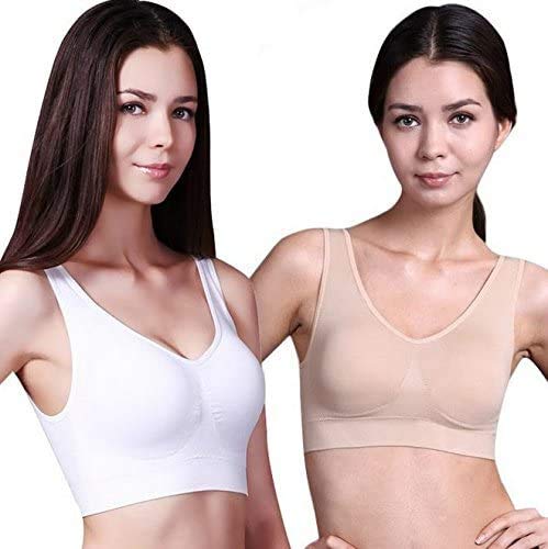 3 Pack of Simply Ultra Comfort Seamless Sport Style Bra with Removable Pads (6XL, White/Black/Nude)
