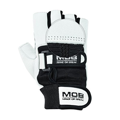 Weight Lifting Gym Padded Leather Training Workout Fitness Double Strap Gloves, Finger Less Gloves for Weight Lifting, Cross Training, Calisthenics, Cycling and Other Sports (White, Small)