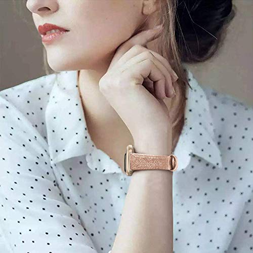 EDIMENS Leather Straps Compatible for Fitbit Versa 3 / Fitbit Sense Strap for Women Men, Genuine Leather Strap Compatible with Fitbit Versa 3 / Sense Replacement Wrist Bands, Glitter Rose Gold