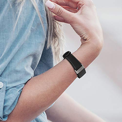 Adepoy Compatible for Fitbit Charge 3/Charge 4 Strap Leather,Classic Genuine Leather Adjustable Replacement Sport Fitness Wristband for Men Women (black)