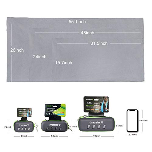 4Monster Microfiber Towel with Carry Case, Super Absorbent Travel Towel, Quick Dry Towel, Camping Towel, Great for Gym, Beach, Swimming, Backpacking and More
