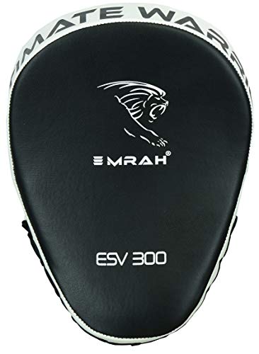 EMRAH Boxing Pads Focus Mitts Pro Grip Hide Leather Curved Hand Pads with Adjustable Strap, Hook and Jab Hand Strike Shield Punching Target, Muay Thai Training (Black/White)