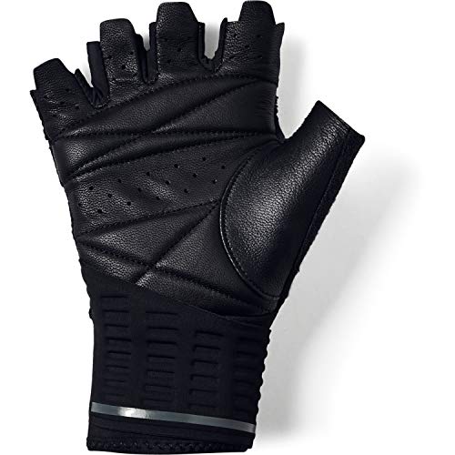 Under Armour Men's Weightlifting Glove, Robust fingerless gloves for protection and grip, breathable gym gloves with elasticated cuff Men, Black (Black / Black / Black), L