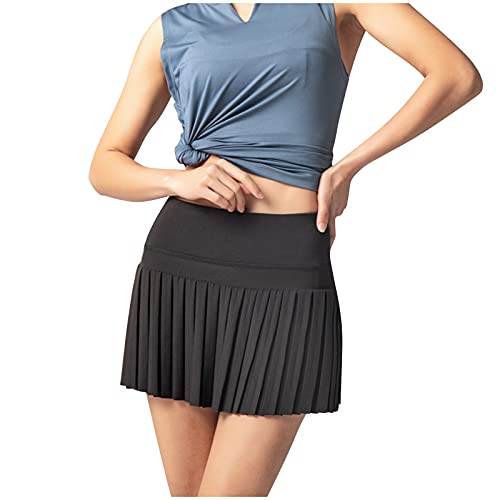 Corlidea Women's Tennis Skirt Sports Skirt 2 in 1 Sports Skirt Running Golf Hockey Skirt Fitness Yoga Skort Pleated Trouser Skirt Running Skirt Stretchy Quick Drying - Black - 10