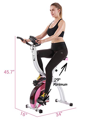 YYFITT Basic Foldable Fitness Exercise Bike with 16 Level Resistance, Countdown Exercise Monitor, Phone/Tablet Holder and Hand Pulse for Home Use (Pink)