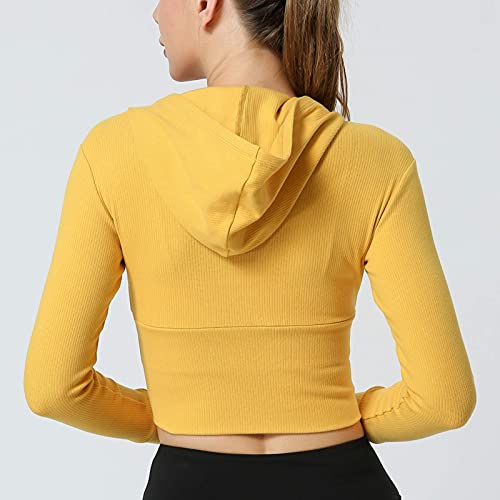 FEOYA Women's Sport Jacket Slim Fit Sportswear Long Sleeve Seamless Top Full Zip Running Fitness Workout Activewear Yellow - Size XL