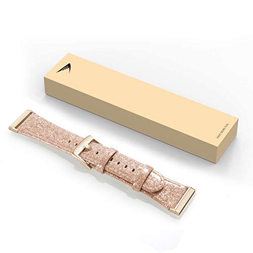 EDIMENS Leather Straps Compatible for Fitbit Versa 3 / Fitbit Sense Strap for Women Men, Genuine Leather Strap Compatible with Fitbit Versa 3 / Sense Replacement Wrist Bands, Glitter Rose Gold