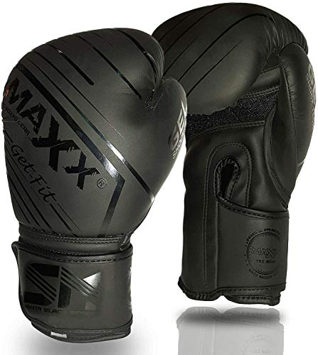 Maxx Vanta Curved Focus Pads with adjustable strap Boxing Punch pad Glove Mma Jabs (Full Black, With 10oz Glove)