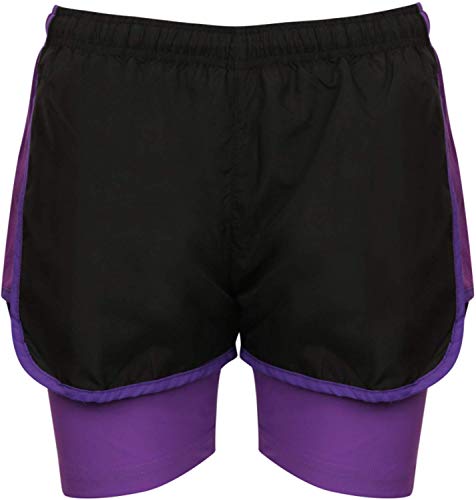 AA Sportswear Womens Shorts for Active Wear Jogging Running Gym Cycling Wear Breathable Black-Purple