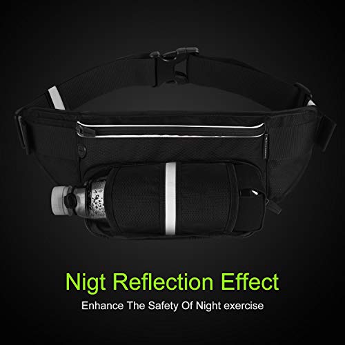 MYCARBON Running Belt with Water Bottle Holder Waterproof Bum Bag Cycling Waist Bag Jogging Belt Dog Walking Bag for Travel Holidays Camping Climbing Hiking Outdoor (Black)