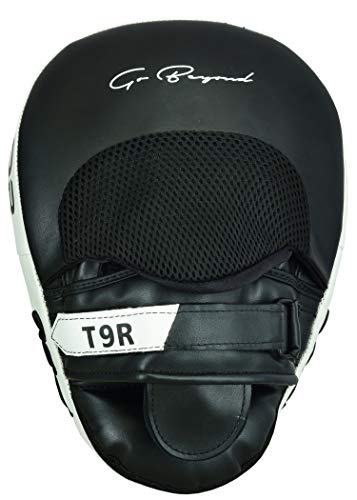 EMRAH Boxing Pads Focus Mitts Pro Grip Hide Leather Curved Hand Pads with Adjustable Strap, Hook and Jab Hand Strike Shield Punching Target, Muay Thai Training (Black/White)