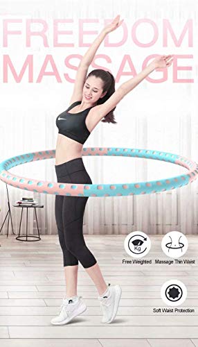 A86 Adult Hula Hoop, 1-5 kg Weighted Hula Hoop, Stainless Steel Fitness Hula Hoop, 6 Segments, Detachable, Suitable for Fitness / Weight Loss / Tummy Shaping, Blue / Pink