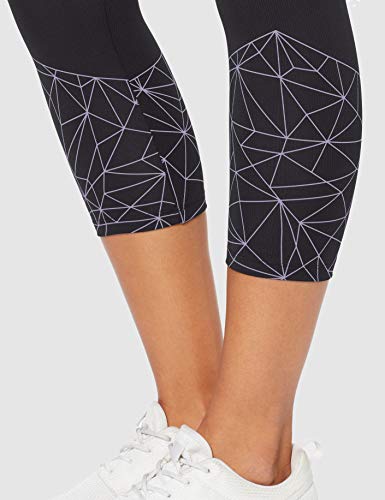 Amazon Brand - AURIQUE Women's Cropped Sports Leggings, Black (Balck/Dahlia Purple), 14, Label:L