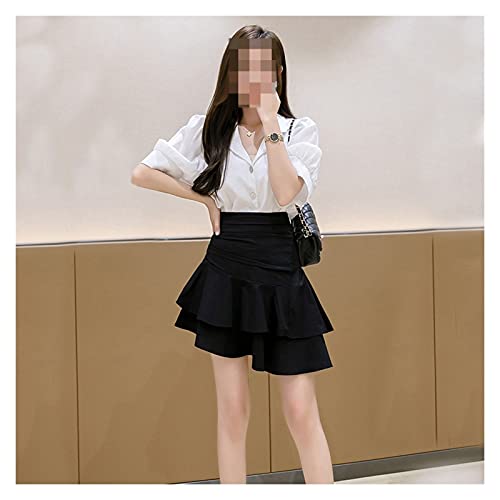 Lotus leaf Tennis skirts Women's Sport Short Yoga High Elastic Waist Stretch Skirt Shorts Female Tennis Skort 430 (Color : Black, Size : Large)
