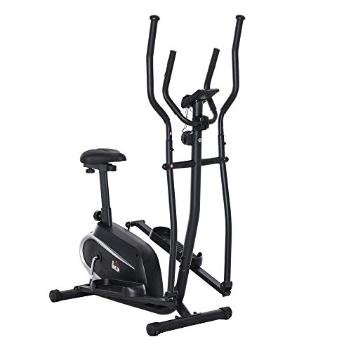 HOMCOM Magnetic Elliptical Cross Trainer Cardio Fitness Workout Elliptical Machine Exercise Bike Trainer with Flywheel & LCD Digital Monitor Display Phone Holder, for Home Office Gym Black