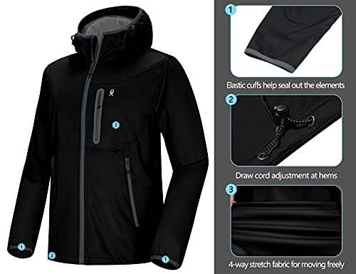 Little Donkey Andy Men's Hooded Softshell Jacket for Trail, Travel and Hiking, Windproof, Water Resistance Black Size XL