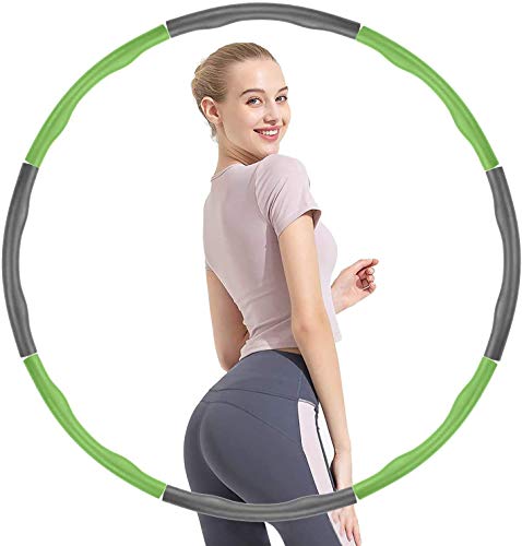 DOUMORE® Weighted Hula Hoop For Adults Fitness Hula Hoops Professional Quality | Wave Design 1kg Large 100cm Diameter 8 Sections | Green & Charcoal Colour | Gift for Youth Adults Ladies Lose Weight