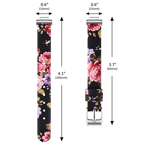 Vancle Replacement Strap for Fitbit Inspire HR Strap, Genuine Leather Replacement bands Compatible with Fitbit Inspire/Inspire HR, Women Men (Pink flower)