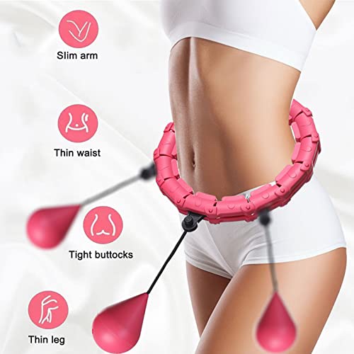 Pterygoid Weighted Hula Hoop, Smart Hula Hoop with Ball, 24 Detachable Knots Auto-Spinning Fitness Weight Loss Massage for Adults and Kids Exercising, Pink