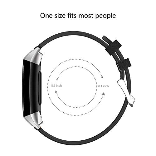 Adepoy Compatible for Fitbit Charge 3/Charge 4 Strap Leather,Classic Genuine Leather Adjustable Replacement Sport Fitness Wristband for Men Women (black)