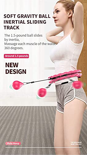 Fitness hula hoops,Weighted Hula Hoops Adults Weighted Exercise Hoop Smart Hula Hoop 2 In 1 Abdomen Fitness Weight Loss Massage Non-Fall Hula Hoops 24 Detachable Knots Adjustable Weight Auto-Spinning