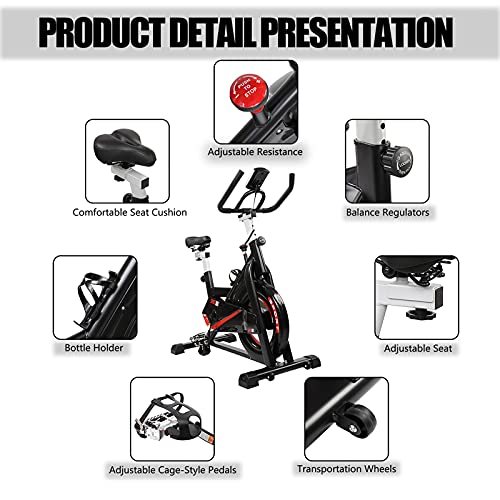 Yclty Home Exercise Bike,Indoor Cycling Stationary Spin Bikes training,Ideal Cardio Trainer Adjustable Magnetic Resistance Aerobic Workout with Bottle Holder for Fitness Gym,Super-Silent,Black and R