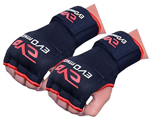 EVO Fitness Elasticated GEL Inner Gloves Boxing Bag Hand Wraps MMA Grappling UFC (Large/XL)
