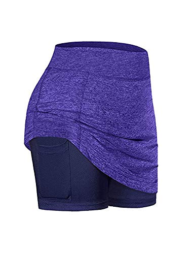 Colisha Quick-Drying Active Tennis Skirt with Skort Womens Golf Mini Skirts Pocket High Waisted Yoga Shorts Dress Sports Training Purple L