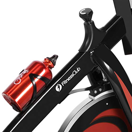 Fitnessclub Indoor Exercise Bike Cardio Workout W/Belt Driven Flywheel Cycling Adjustable Handlebars Seat Resistance Digital Monitor Heart Rate Sensors W/Phone Holder Bottle Red