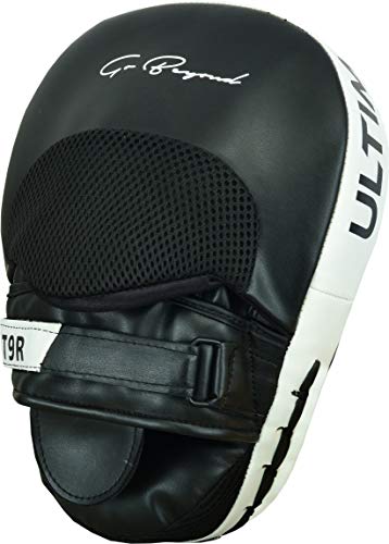 EMRAH Boxing Pads Focus Mitts Pro Grip Hide Leather Curved Hand Pads with Adjustable Strap, Hook and Jab Hand Strike Shield Punching Target, Muay Thai Training (Black/White)