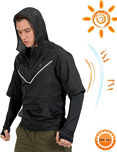 Little Donkey Andy Men's 2 in 1 UPF 50+ Packable Hoodie Jacket with Long Sleeve Lightweight Quick Dry Shirt for Running Fishing Hiking Black M