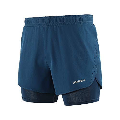 BERGRISAR Men's Active Workout Running Shorts 2 in 1 008 Blue Size X-Large