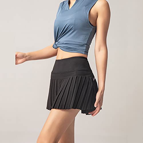 Corlidea Women's Tennis Skirt Sports Skirt 2 in 1 Sports Skirt Running Golf Hockey Skirt Fitness Yoga Skort Pleated Trouser Skirt Running Skirt Stretchy Quick Drying - Black - 10