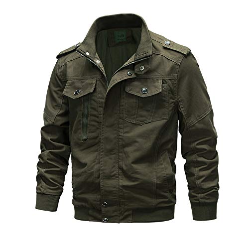 LSSM Winter Plus Size Cotton Jacket Men's Multi-Pocket Tooling Jacket Men's Jacket Casual Windbreaker Cotton Military Jacket Water Resistant Windbreaker Jacket Faux Leather Green 5XL