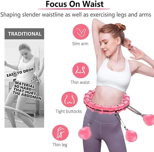 360 Degree Massage Smart Weighted Hula Hoops For Adults, Abdomen Fitness Aids Adjustable Detachable Knots Auto-Spinning Ball (12 Knots 23 inches (60cm))