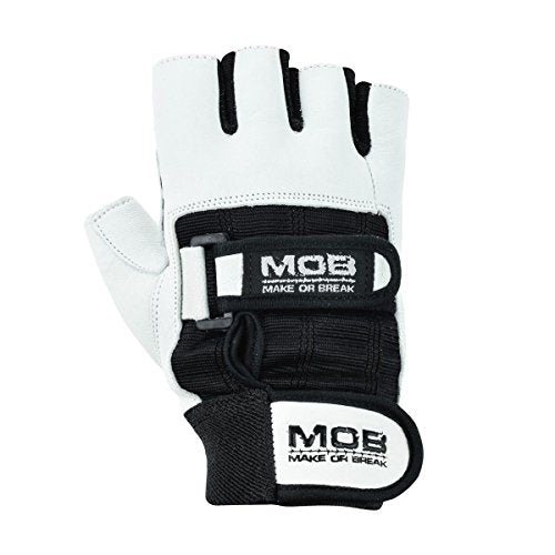 Weight Lifting Gym Padded Leather Training Workout Fitness Double Strap Gloves, Finger Less Gloves for Weight Lifting, Cross Training, Calisthenics, Cycling and Other Sports (White, Small)