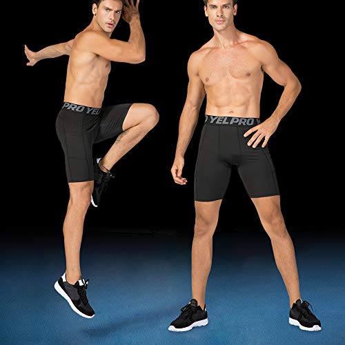 Lixada Men's 3 Pack Performance Compression Shorts Active Workout Underwear Base Layer Tights Short Leggings (Black&Grey&White(With Pockets), L)