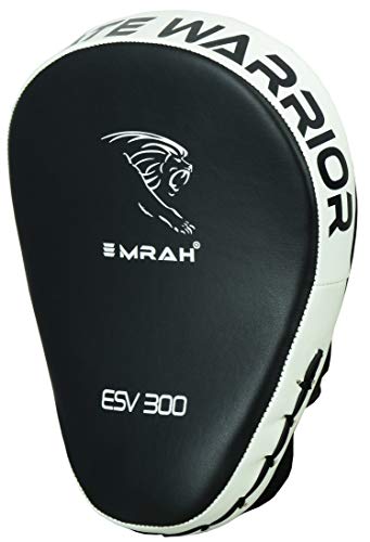 EMRAH Boxing Pads Focus Mitts Pro Grip Hide Leather Curved Hand Pads with Adjustable Strap, Hook and Jab Hand Strike Shield Punching Target, Muay Thai Training (Black/White)
