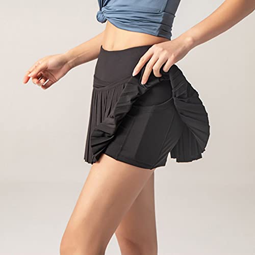 Corlidea Women's Tennis Skirt Sports Skirt 2 in 1 Sports Skirt Running Golf Hockey Skirt Fitness Yoga Skort Pleated Trouser Skirt Running Skirt Stretchy Quick Drying - Black - 10