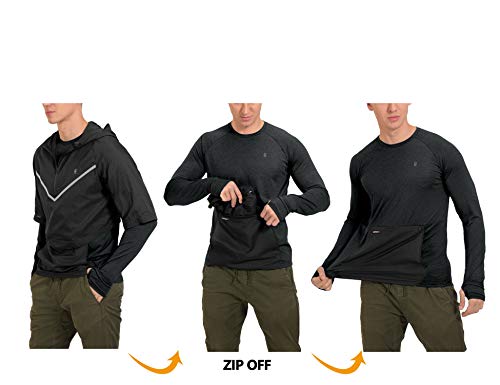 Little Donkey Andy Men's 2 in 1 UPF 50+ Packable Hoodie Jacket with Long Sleeve Lightweight Quick Dry Shirt for Running Fishing Hiking Black M