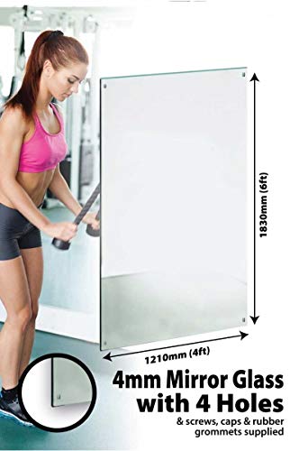 New 6Ft X 4Ft 183 X 121cm Mirror Glass With 4 Holes Home Gym Dance Studio Etc