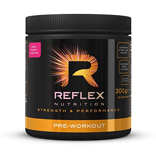 Reflex Pre Workout Powder 3000mg Citrulline Malate 1600mg Beta-Alanine 125mg Caffeine (Fruit Punch) (300g)
