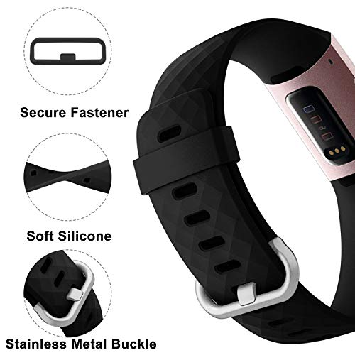 Dirrelo 3 Pack Straps Compatible with Fitbit Charge 3/Fitbit Charge 4 for Women and Men, Soft Silicone Adjustable Replacement Sport Wristband for Fitbit Charge 3 SE, BlackBlueGray L