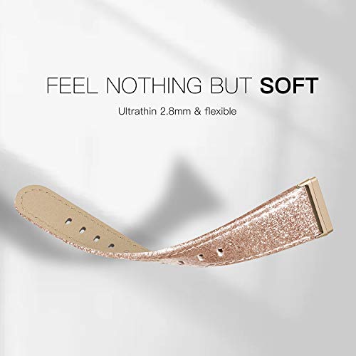 EDIMENS Leather Straps Compatible for Fitbit Versa 3 / Fitbit Sense Strap for Women Men, Genuine Leather Strap Compatible with Fitbit Versa 3 / Sense Replacement Wrist Bands, Glitter Rose Gold