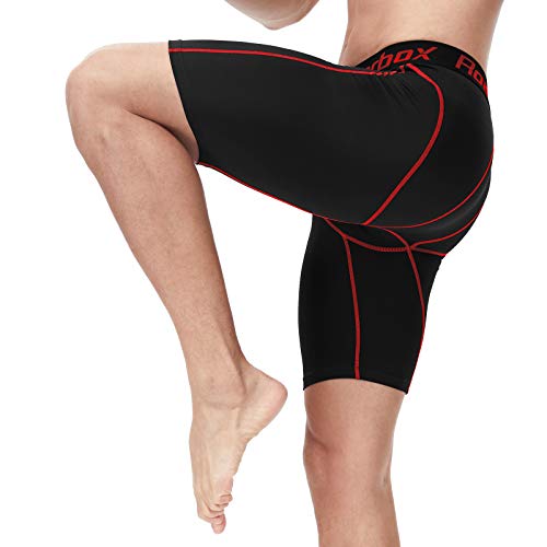 Roadbox Compression Shorts Men 3 Pack, Base Layer Shorts, Quick-Drying Fabric Protect Leg Skin, for Running, Gym, Shorts, Cycling, Rugby Red