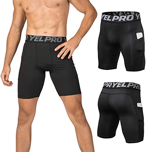 Lixada Men's 3 Pack Performance Compression Shorts Active Workout Underwear Base Layer Tights Short Leggings (Black&Grey&White(With Pockets), L)